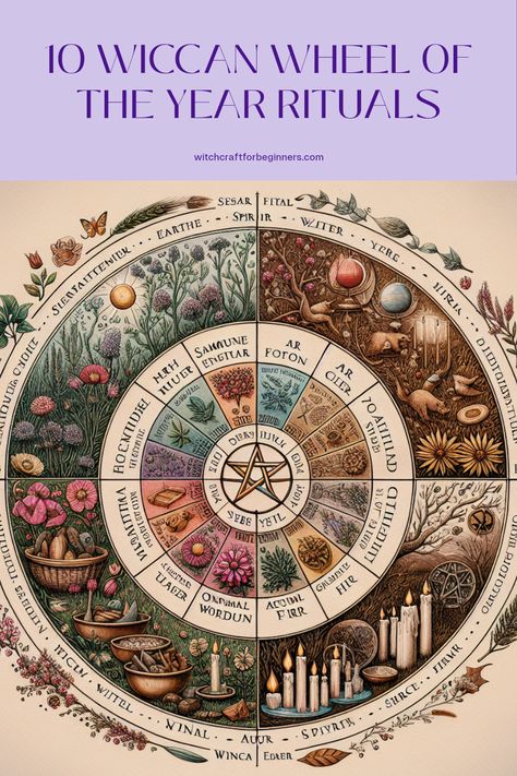 Discover meaningful Wiccan rituals to celebrate each turning of the seasons with our guide to the Wheel of the Year. This journey invites you to honor the elements and cycles of nature through unique seasonal celebrations. Engage in Wiccan festivals with rituals aimed at reconnecting with your surroundings, promoting harmony, and fostering a deeper understanding of life's rhythms. Remember, it's all about immersing yourself in tradition and nurturing spirit, making each moment a chance to celebrate with intention. Pagan Wheel Of The Year Tattoo, Witch Year Wheel, Pagan Holiday Wheel, Wheel Of The Year Tattoo, Wheel Of The Year Art, Wheel Of The Year Printable, Slavic Witchcraft, Witches Calendar, Wiccan Wheel Of The Year