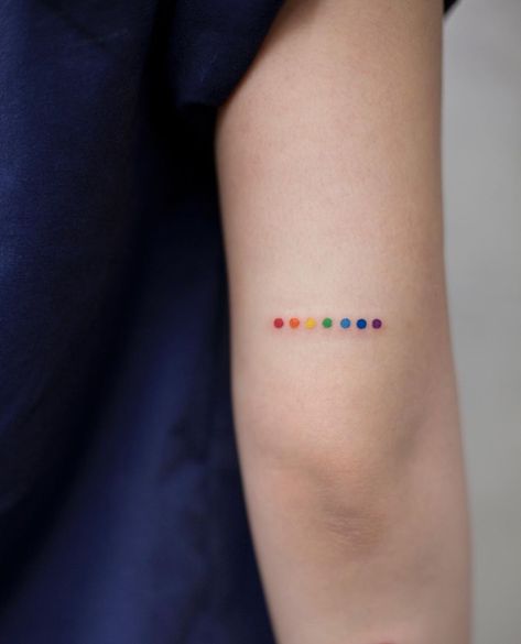 Rainbow dots tattoo by Aki Wong - Tattoogrid.net Dot Tattoo Meaning, Dots Tattoo, Rainbow Tattoo, Tattoo On Wrist, Pride Tattoo, Rainbow Tattoos, Dot Tattoos, Tattoos For Women Half Sleeve, Minimal Tattoo