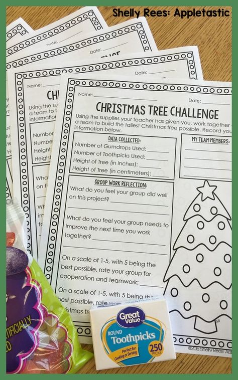 Christmas Tree Challenge: A Christmas STEM Activity - Appletastic Learning Stem Christmas Challenge, Geometry Christmas Tree, Christmas Math Activities 4th Grade, Christmas Math 3rd Grade, Third Grade Christmas, Christmas Stem Activities, Winter Stem, Classroom Christmas Activities, 2nd Christmas