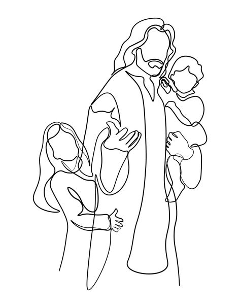 Hand Artwork, Gift Poster, Line Art Print, Come To Me, Two Kids, Gift For Christmas, Easter Gift, Jesus Christ, Line Art