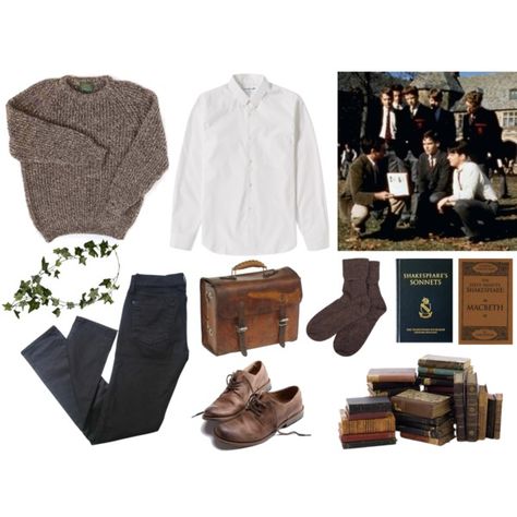 Dead Poets Society by dulcis-morte on Polyvore featuring Comme des GarÃ§ons SHIRT, American Eagle Outfitters, 7 For All Mankind, Craftsman, Brora, Twenty, mens, men, men's wear and mens wear Sabrina Spellman Style, Dark Academia Outfit, Academia Outfits, Dark Academia Fashion, Academia Fashion, Dead Poets Society, Fashion Aesthetics, Mens Wear, Men's Wear