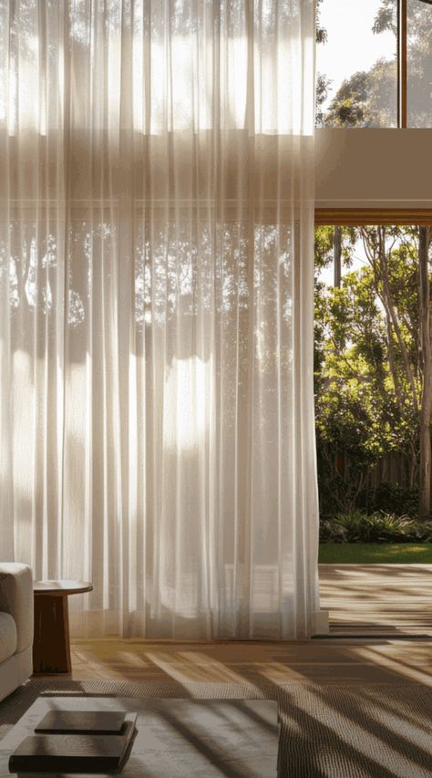 Sun’s Out, Sheers Out! ☀️🌿 Let the sunshine in with sheer curtains and enjoy sunkissed mornings ☕ #SummerVibes #SheerDelight #WindowTreatments #WindowFashions #SheerCurtains Sheer Curtains Balcony, Voile Curtain Ideas, Planet Bedroom, Big Window Curtains, Flowing Curtains, Transparent Curtains, Best Window Treatments, Sustainable Flooring, Sheet Vinyl Flooring