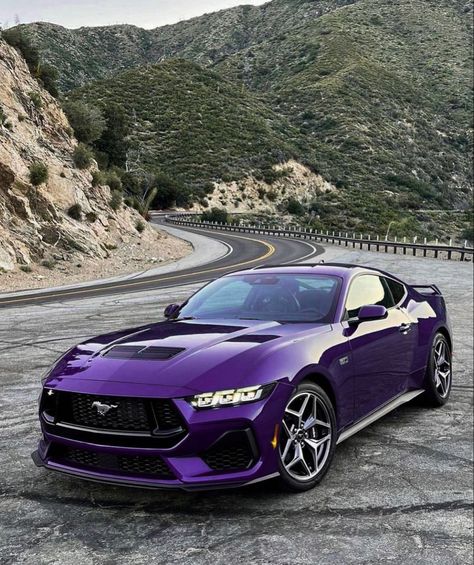 Dark Purple Car Wrap, Purple Sports Cars, Mustang 2024, Pink Mustang, Purple Mustang, Black Mustang, Mustang Girl, Fox Body Mustang, Purple Car