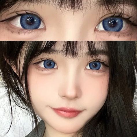 Blue Contact Lenses, Jjk Oc, Lens Colour, Fashion Girly, Fashion Kawaii, Graphic Makeup, Eye Lens, Blue Contacts, Short Curly Wigs