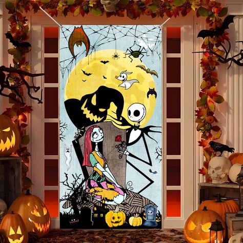 PRICES MAY VARY. Oxford Halloween Door Decorations: Our Halloween door cover are specially designed for Nightmare Christmas Halloween party, are designed with many classic Halloween elements, The pattern is full of halloween atmosphere, Hanging the Halloween door cover Welcome Guests that will add sparkle to your halloween party. and enjoy the halloween party with your friends and family! Package Incluede: Our halloween door cover decorations measures 35.4 x 70.8inch/90 x 180cm, it large enough, Haloween Decoracion Classroom Door, Spooky Classroom Door Ideas, Bulletin Board Ideas Halloween, Coraline Door, Halloween Door Decorations Contest, Door Decorations Halloween, Fest Decor, Halloween Door Decorations Classroom, Welcome Front Door