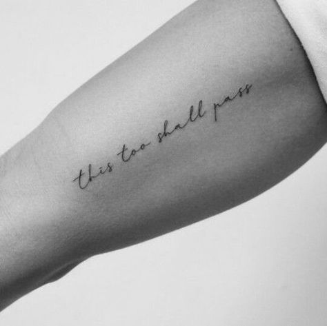 Tiny Word Tattoos With Meaning, This Too Shall Pass Cursive Tattoo, Rib Wave Tattoo, I Can And I Will Tattoo, Phrase Tattoos Placement, Small Lettering Tattoo, This Too Shall Pass Quote Tattoo, Dainty Word Tattoos, Small Text Tattoo