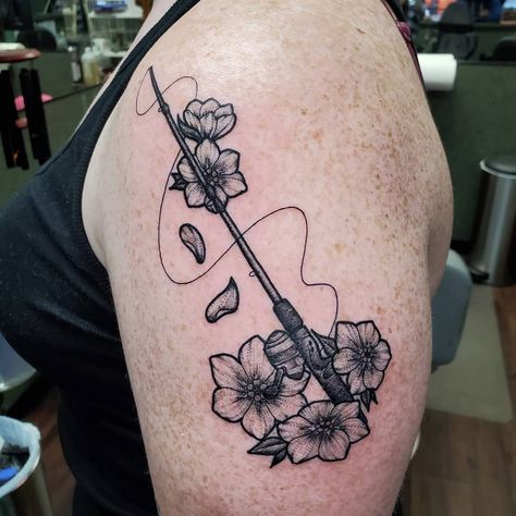 Fishing Tattoo Ideas, Fishing Rod Tattoo, Fishing Pole Tattoo, Fishing Lure Tattoo, Pole Tattoo, Fishing Memorial, Fishing Tattoos, Fishing Tattoo, Couple Tattoos Unique Meaningful