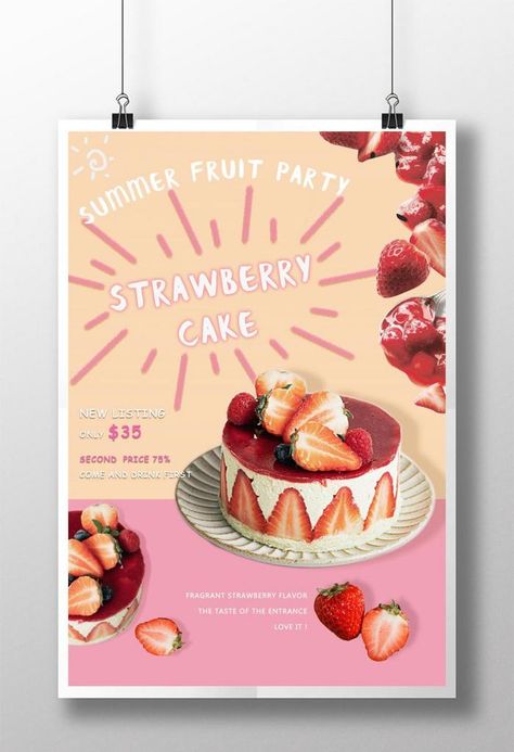 Baking Poster, Free Psd Poster, Cake Poster, Delicious Strawberry Cake, Cake Background, Cake Festival, Fresh Strawberry Cake, Fruit Party, Poster Psd Free Download