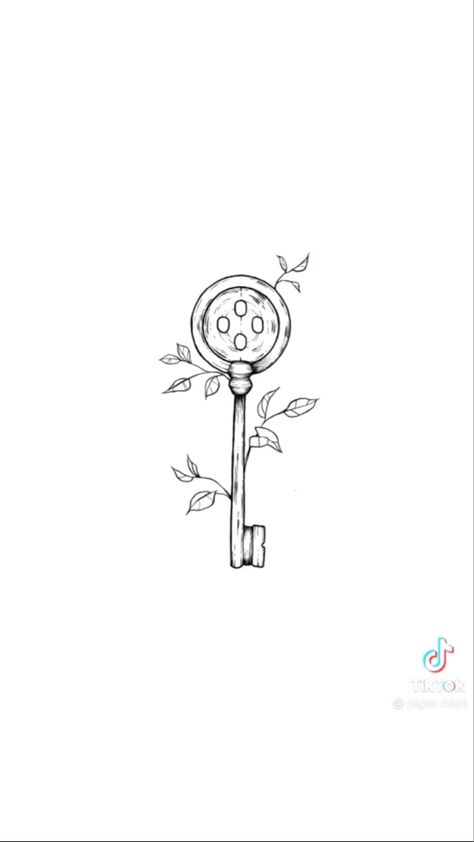 Mini Coraline Tattoo, Coraline Tattoo Line Work, Tim Burton Coraline Tattoo, Subtle Horror Movie Tattoos, Coraline Key Tattoo Ideas, Small Coraline Tattoo Ideas, Spooky Underbust Tattoo, Fine Line Coraline Tattoo, Coraline Stick And Poke