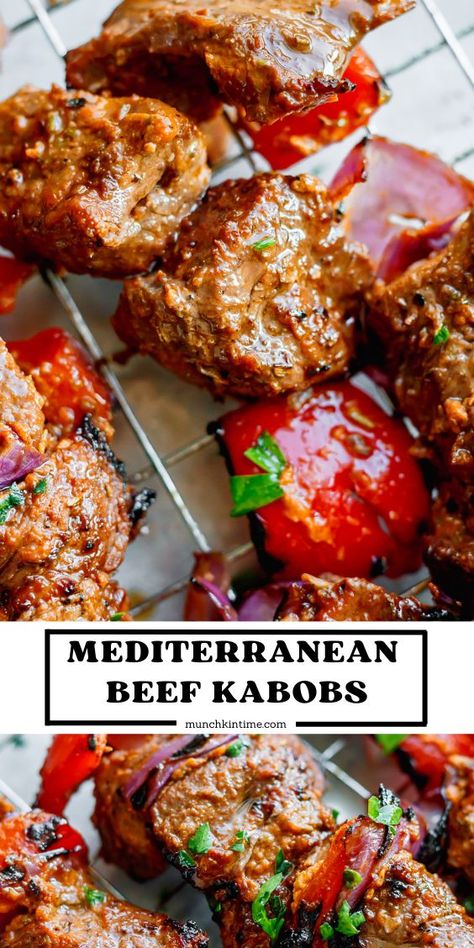 Beef Kebobs Recipes, Mediterranean Steak Bites, Meat Skewers Recipes, Meat Skewers Grill, Mediterranean Steak Kabobs, Greek Beef Skewers, Mediterranean Marinade Beef, Indian Beef Kebab Recipes, Chicken And Beef Kabobs