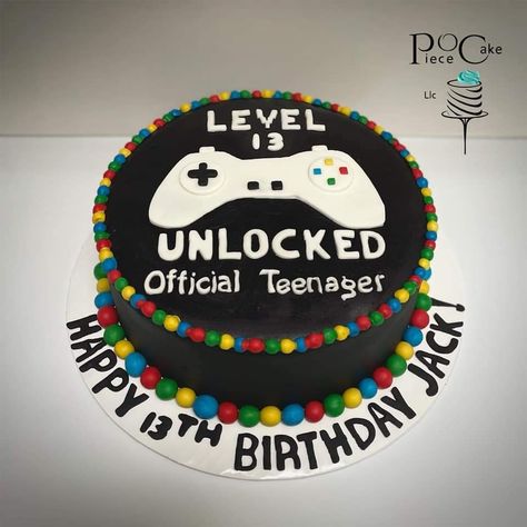 Level 13 Unlocked Birthday Cake, Video Game Birthday Cake Ideas, Game On Birthday Cake, Nintendo Cakes For Boys, Birthday Cake 13 Boy, Gamer Birthday Cake Ideas, Level 13 Unlocked Cake, Gamer Cakes For Boys, Level Up Birthday Party Cake