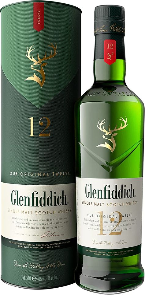 The best-selling single malt Scotch whisky in the world
Sweet, fruity taste with notes of pear, butterscotch, cream and oak
Smooth, mellow finish
Matured in fine Oloroso sherry and bourbon casks for 12 years
The original Glenfiddich in the range – perfect for whisky beginners
A perfect gift for a Father or Grandfather Glenfiddich Whisky, Malt Liquor, Pub Interior, Whisky Bottle, Alcohol Bottles, My Other Half, Cigars And Whiskey, Scotch Whiskey, Single Malt Whisky