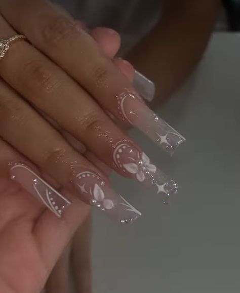 Wedding Nails For Bride Acrylic Coffin, Fairy Wing Nails, Acyrilics Nails, Libra Birthday Nails, Pageant Nails, Fairytale Nails, Nails Hacks, Practice Nails, Grad Nails