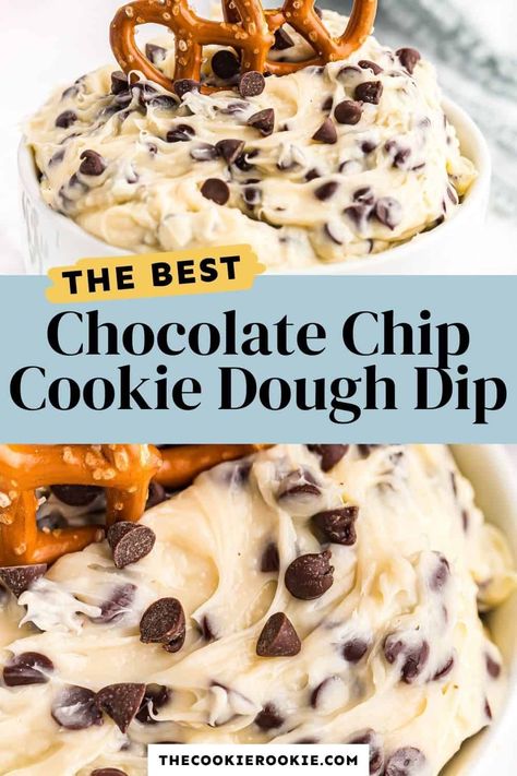 Xmas Dips, Easy Cookie Dough Dip, Thumb Cookies, Chocolate Chip Cheesecake Dip, Cookie Dippers, Pretzel Dip Recipes, Chocolate Chip Cookie Dough Dip, Cookie Dough Dip Recipe, Shower Snacks