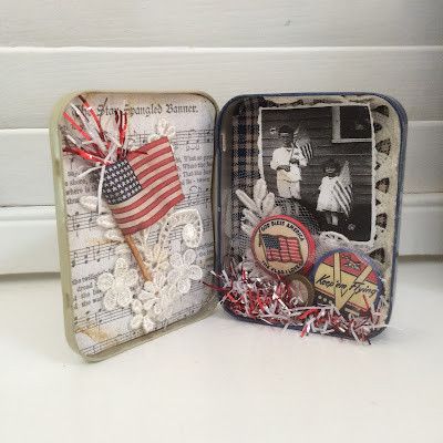 July 4th Decor, Yankee Doodle Dandy, Cupcake Flags, Box Diorama, Charm Party, Americana Crafts, Altoid Tin, Altered Tins, Lisa S