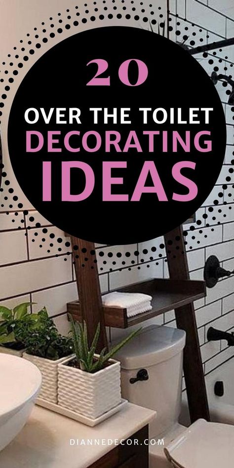 Give your bathroom a facelift with these 20 easy over the toilet decorating ideas! Toilet Decorating Ideas, Shelving Ideas Bathroom, Bathroom Shelf Decor Ideas, Bathroom Shelving Ideas, Small Toilet Decor, Decorating Bathroom Shelves, Powder Bathroom Ideas, Shelf Decor Ideas, Small Bathroom Shelves