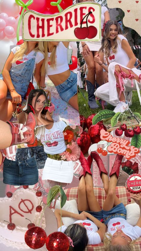 #cherrybidday Sorority Work Week, Sorority Recruitment Themes, Sorority Themes, Recruitment Themes, Spring Recruitment, Rush Outfits, Sisters Photoshoot, Bid Day Themes, Sorority Recruitment