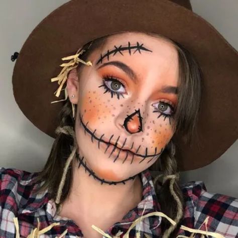 16 Stunning Scarecrow Makeup Ideas To Rock In 2023 Scarecrow Makeup Women, Scary Scarecrow Makeup Women, Scarecrow Makeup Men, Scarecrow Makeup Pretty, Creepy Scarecrow Makeup, Scarecrow Costume Makeup, Scarecrow Makeup Tutorial, Cute Scarecrow Makeup, Easy Scarecrow Makeup