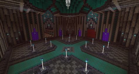 Minecraft Nether Floor Design, Minecraft Nether Castle Ideas, Nether Hub Design Minecraft Simple, Nether Interior Minecraft, Minecraft Hub Design, Minecraft Nether Base Interior, Large Nether Portal Design, Minecraft Nether Base Design, Minecraft Nether Railway Ideas