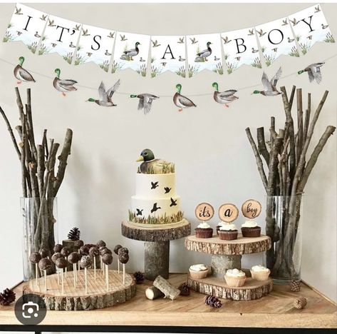 Hunting Baby Shower Cake, Hunting Baby Shower Ideas, Hunting Baby Shower Theme, Duck Baby Shower Theme, Hunting Birthday, Hunting Baby, Baby Shower Duck, Duck Birthday, Baby Shower Theme Decorations