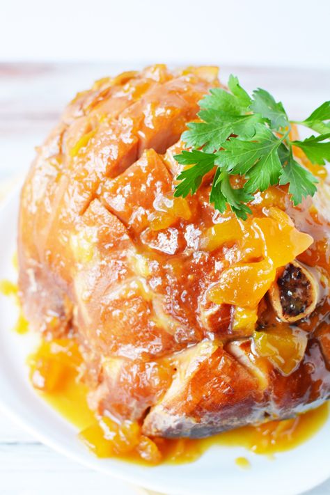 Glazed Ham In The Slow Cooker Peach Preserves, Slow Cooker Ham, Ham Glaze, Weekend Meals, Pork Recipes, Favorite Holiday, Ginger, Slow Cooker, Glaze