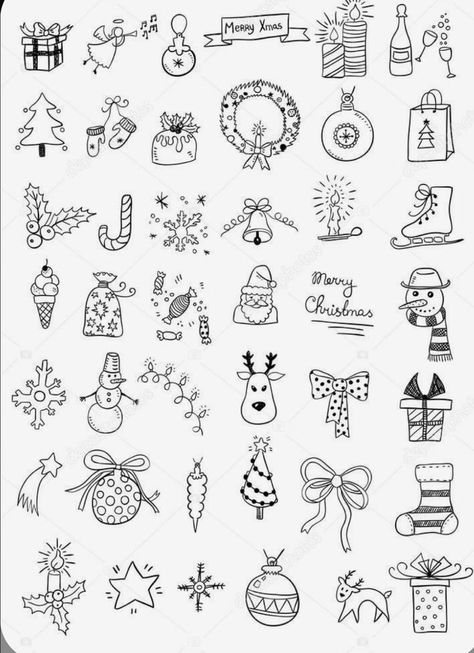 Christmas Doodles Artwork, Small Christmas Doodles, Easy Winter Doodles, Christmas Drawing Inspiration, How To Draw Ornaments, Drawings Christmas Doodles, Christmas Decoration Drawing, Christmas Drawing Simple, Doodle Noel