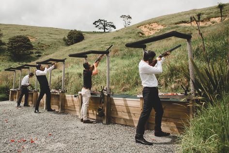 Clay pigeon shooting at Kauri Bay Shooting Club, Modern Tuscan, Wedding New Zealand, Clay Pigeon Shooting, Clay Pigeon, Clay Shooting, Skeet Shooting, Clay Pigeons, Auckland Wedding