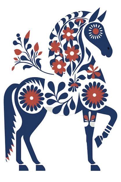 Folk Art Horse, Scandinavian Illustration, Horse Vector, Horse Graphic, Swedish Folk Art, Swedish Art, Arte Folk, Folk Art Flowers, Print Design Art