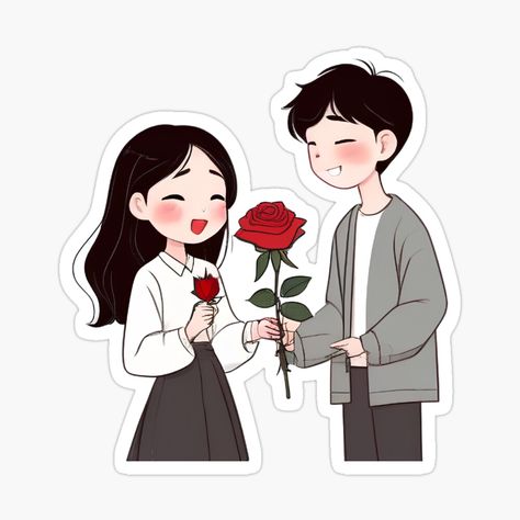 Get my art printed on awesome products. Support me at Redbubble #RBandME: https://www.redbubble.com/i/sticker/Proposal-With-Red-Rose-by-Itsheartshop/154699471.EJUG5?asc=u Cute Couple Stickers Aesthetic, Couple Stickers Aesthetic, Cute Couple Stickers, Scrap Stickers, Red Rose Sticker, Anniversary Stickers, Couple Stickers, Rose Doodle, Happy Anniversary Photos