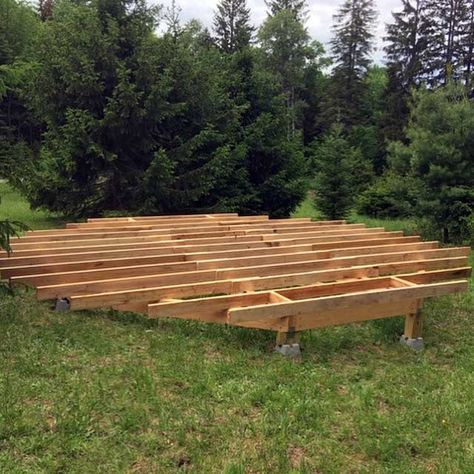 floor joists on a yurt platform Off Grid Yurt, Yurt Platform, Yurt Plans, Wooden Yurts, Yurt Design, Yurt Kits, Yurt Ideas, Building A Yurt, Yurt Interior