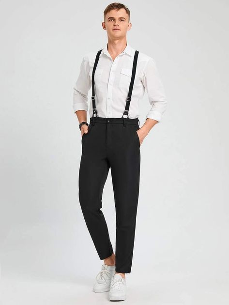 Men Slant Pocket Side Suspender Pants | SHEIN USA Casual Suspender Outfit Men, Casual Suspenders Outfit, Suspenders Outfit Men, Foto Shoot, Suspender Pants, Period Outfit, Arts Festival, Men Pants, Black Casual