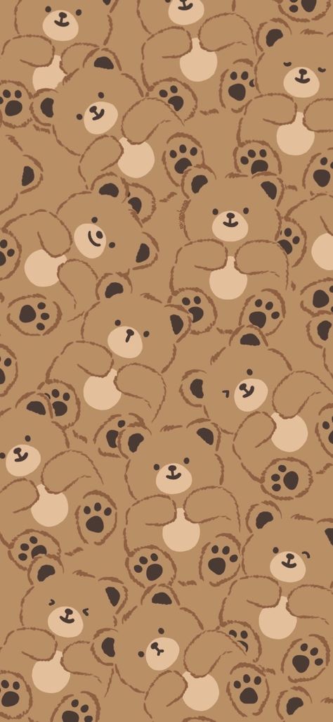 Teddy Bear Pattern Wallpaper, Teddy Bear Phone Wallpaper, Fall Teddy Bear Wallpaper, Cozy Vibes Wallpaper, Cozy Aesthetic Phone Wallpaper, Brown Cozy Wallpaper, Cute Cartoon Fall Wallpaper, Brown Wallpaper Cartoon, Fall Bear Wallpaper