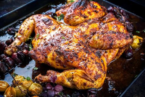 Flatten Chicken Recipes, Flat Chicken Whole, Half Chicken Recipes Baked, Flattened Chicken Recipes, Challenging Recipes, Peruvian Chicken Recipe, Anniversary Brunch, French Chicken Recipes, Whole Roast Chicken Recipe