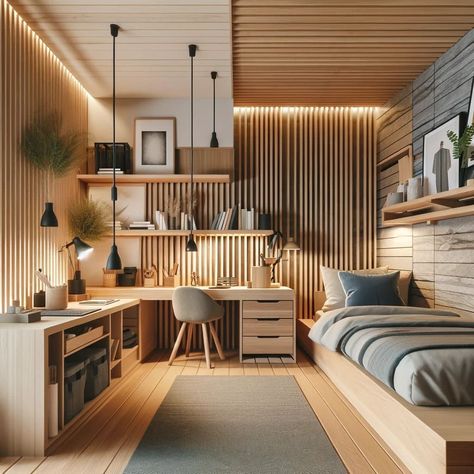 Interior Design For Teenage Bedroom, Japandi Teenage Room, Interial Designing Room, Functional Bedroom Design, Young Boy Bedroom Design, Teenager Room Design, Teenagers Bedroom Ideas, Young Room Design, Japandi Kids Bedroom