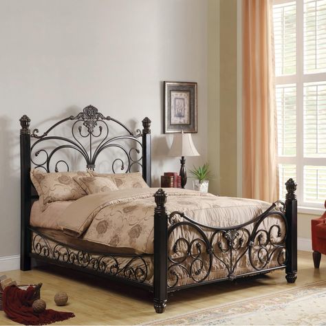 Alysa Metal Queen Bed with Decorative Side Rails Four Poster Bed Frame, King Poster Bed, Wrought Iron Beds, Murphy Bed Ikea, Modern Murphy Beds, Murphy Bed Diy, Murphy Bed Plans, King Size Headboard, Standard Bed