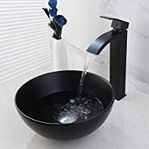 Check this out! Sink Bowls Bathroom, Bathroom Sink Bowls, Black Bathroom Sink, Bathroom Ceramic, Matte Black Bathroom, Round Sink, Bathroom Black, Black Faucet, Black Sink