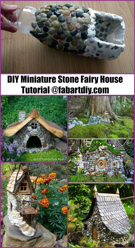 DIY Miniature Stone Fairy House Tutorials Fairy House Tutorial, Stone Fairy House, Fairy Garden Ideas Diy, Taman Diy, House Tutorial, Fairy Tree Houses, Jardim Diy, Fairy House Diy, Fairy Garden Crafts