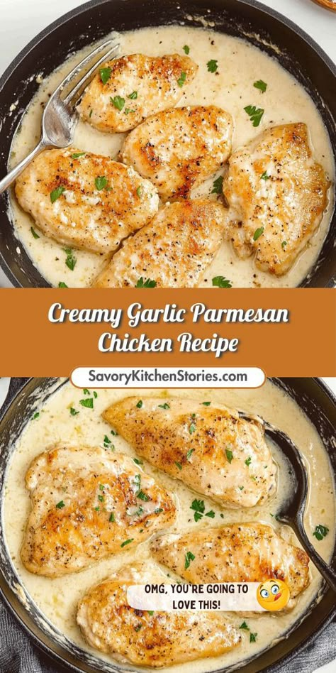 Dorm Meals, Creamy Garlic Parmesan Chicken, Light Dinner Ideas, Quick Chicken Breast Recipes, Nutritious Dinner, Chicke Recipes, Main Recipes, Savory Recipe, Creamy Garlic Chicken