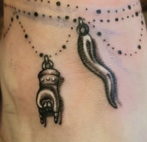 Mini tattoo by Jenna Arellano Italian Horn And Hand Tattoo, Italian Horn Tattoos For Women, Irish Italian Tattoo, Malocchio Tattoo Italian, Italian Hand Tattoo, Italian Cornicello Tattoo, Horn Tattoo Design, Cornetto Tattoo, Sicilian Tattoos For Women