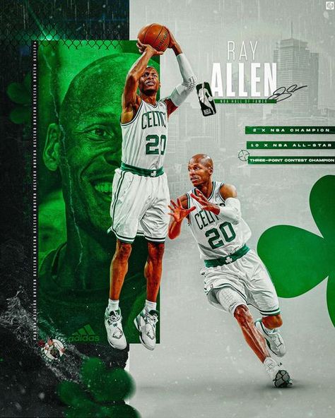 Player Of The Year Graphic, Nba Graphics, Basketball Graphics, Nba Basketball Teams, Sports Advertising, Sport Graphic, Ray Allen, Basketball History, Sports Design Inspiration