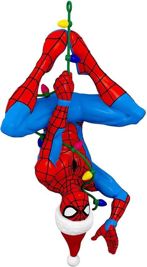 Make the holidays more heroic with this Here Comes Spidey Claus Christmas ornament that features Spider-Man wearing a Santa hat while hanging from a colorful light string #Spuderman #Christmas Flower Making With Paper, Spiderman Christmas, Superhero Christmas, Spiderman Meme, Christmas Spider, Superhero Poster, Black Spiderman, Hanging Craft, Paper Wall Hanging