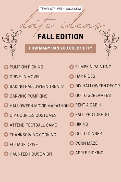 How many of these fall date ideas can you check off? I made a blog post on 20 fall date ideas for a memorable, romantic time! These are cute date ideas that are cheap and fun, for couples, teens, and new couples. And perfect for the fall! Have you done any of these cute date night ideas? #fall #relationships #date #dateideas Autumn Dates Ideas, Cheap Couple Date Ideas, Dating Ideas For New Couples, Fall Dates Ideas, Spooky Date Ideas, Fall Date Ideas Couple, Things For Couples To Do Together, Friendship Dates Ideas, Cute Fall Dates