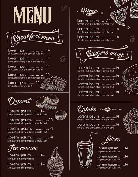 Sample Menu Design Templates Website Menu Design, Burger Van, Free Menu Templates, Menu Sans Gluten, Cafe Menu Design, Menu Card Design, Coffee Shop Menu, Website Menu, Menue Design