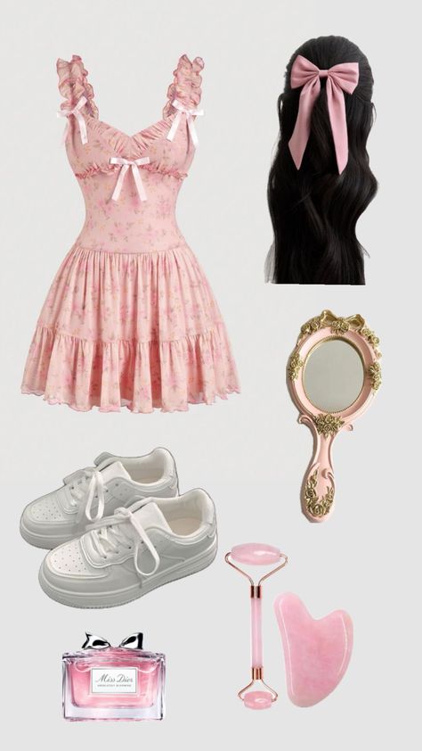 coquette outfit || #auralixre #coquette #pink #bow Pink Bow Outfit Aesthetic, Coutteqe Outfit, Coquette Core Outfits, Cocette Aesthetic Outfits, Coquette Aestethic Outfits, Obx Shifting, Pink Coquette Outfit, Dollette Outfits, Cutesy Fashion