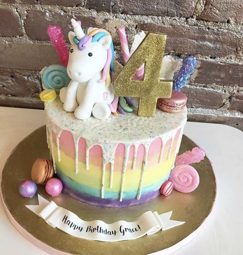 Unicorn rainbow drip cake #bcakeny Birthday Cake Unicorn, Deco Cupcake, 4de Verjaardag, Cake Unicorn, Unicorn Purple, Unicorn Birthday Cake, Number Four, Cool Birthday Cakes, Unicorn Cake