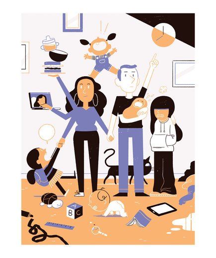 Illustration: chaotic family scene Chaotic Family, Parenting Illustration, College Expenses, Fun Holiday Crafts, Teenager Humor, Confidence Kids, Health Coach Business, Parenting Videos, Smart Parenting