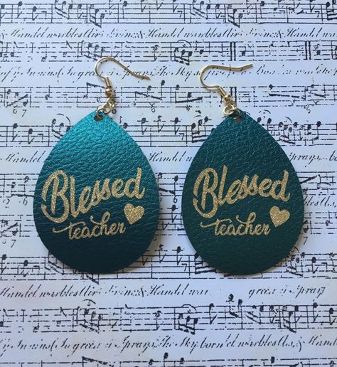 Teacher Faux Leather Earrings - Blessed teacher Earrings - Faux Leather Earrings - Teardrop Earrings,Boho Earrings, Christmas Gift by ncgalcreations on Etsy Earrings Cricut, Cricut Jewelry, The Golden Snitch, Custom Crafts, Teacher Earrings, Diy Leather Earrings, Earring Inspiration, Diffuser Jewelry, Earrings Teardrop