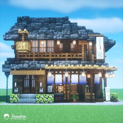 Minecraft Town Ideas, Minecraft Japanese House, Japanese Cutlery, Minecraft Town, Minecraft Japanese, Minecraft Structures, Minecraft House Plans, Town Ideas, Minecraft Cottage