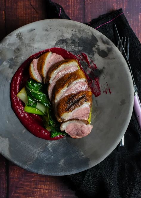 This 5 spiced duck breast & Asian greens is a cracker of a dish, the beetroot/rhubarb ketchup is a personal fave too! Click through ASAP ;) #duck #duckbreast #asianduckbreast #asianstyleduck #beetrootrhubarb @another_food_blogger Rhubarb Ketchup, Beet Ketchup, Duck Dinner, Duck Breast Recipe, Asian Greens, Creative Backyard, Carrot Cupcake, Duck Breast, Bistro Food