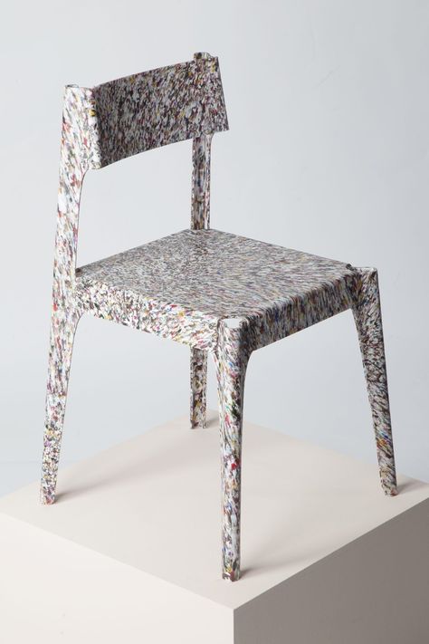 Substantial Chair is a minimalist chair created by German-based designer Alexander Schul. The designer won the Ro Plastic Prize competition, which challenged designers to develop new ways of recycling and reusing plastic. This furniture line is made from sheets of recycled plastic (HIPS: high impact polystyrene). The form and structure of the furniture originate from the idea of combining efficient production methods ,functionality and timeless elegance, with the formative possibilities that the Upcycling, Recycled Plastic Chair, Plastic Chair Design, Recycle Design, Minimalist Chair, Recycled Plastic Furniture, Plastic Recycling, Reupholster Chair, Plastic Furniture